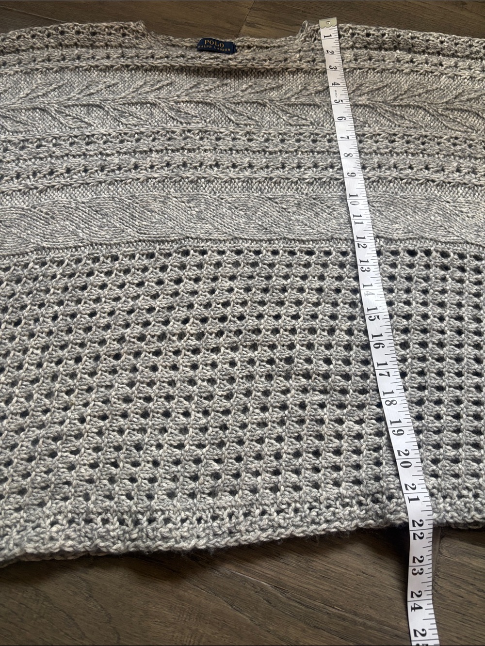 Polo Ralph Lauren | Grey Bohemian Open-Weave Cable Knit Sweater Poncho Size XL - Picture 9 of 14
